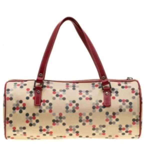 Burberry red leather trim dots barrel Boston bag - Picture 2 of 7